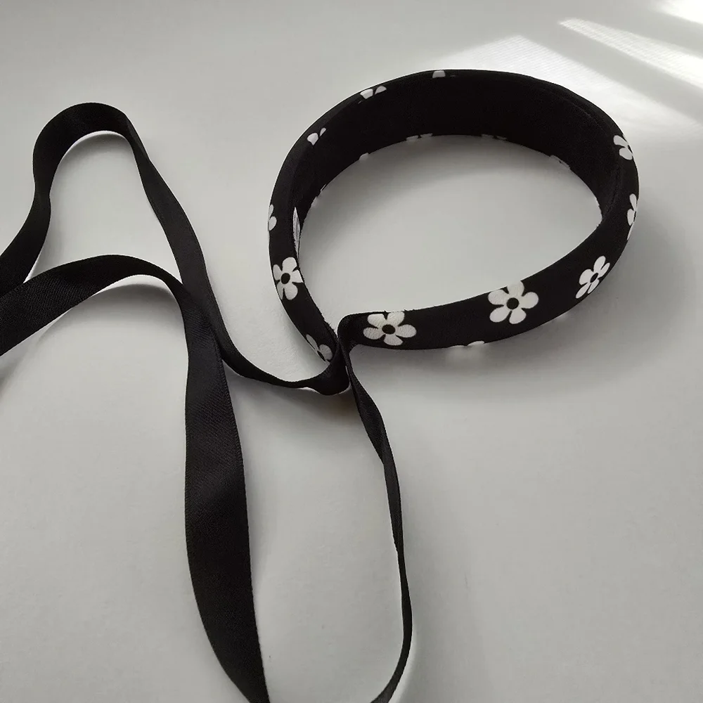 NEW Black White Retro Floral Ribbon Bow Headband